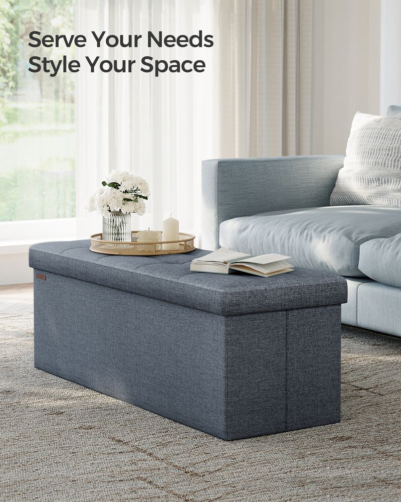 Gray Folding Storage Ottoman Bench Home Storage SONGMICS