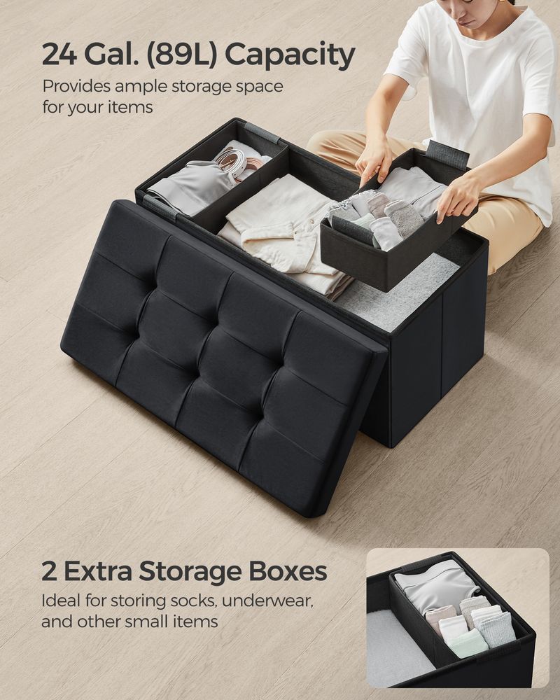 SONGMICS Foldable Storage Ottoman Bench