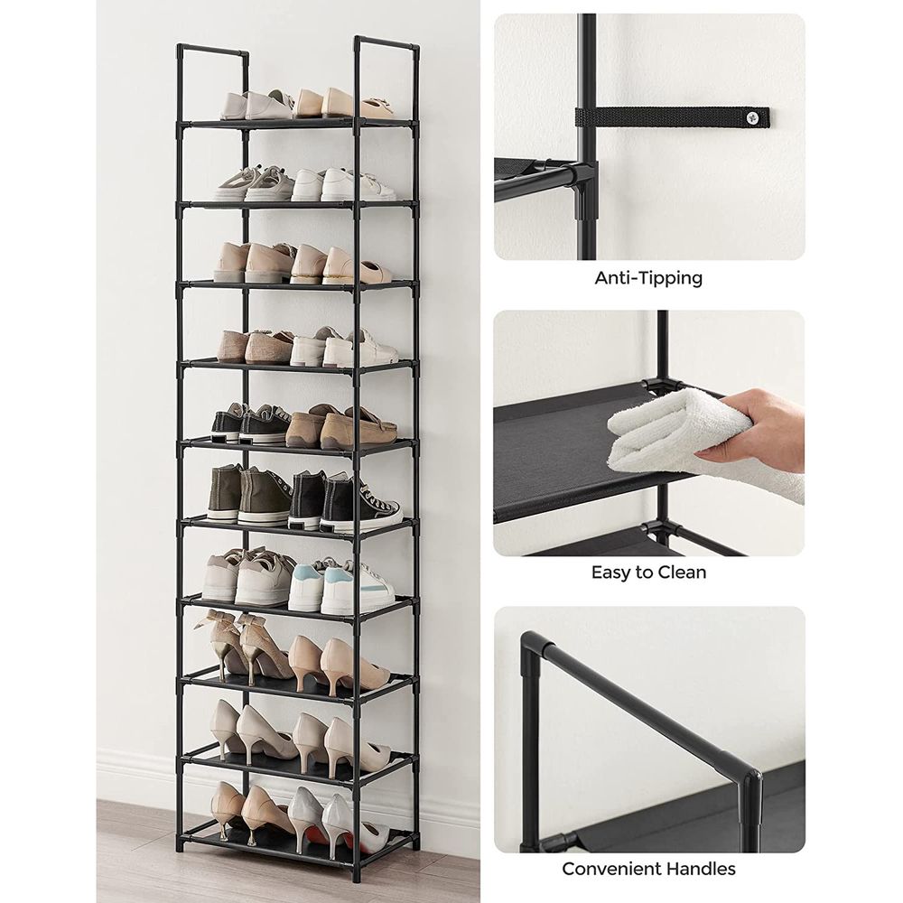 SONGMICS Shoe Rack, 10-Tier Shoe Shelf, Shoe Storage Organizer, Metal Frame, Non