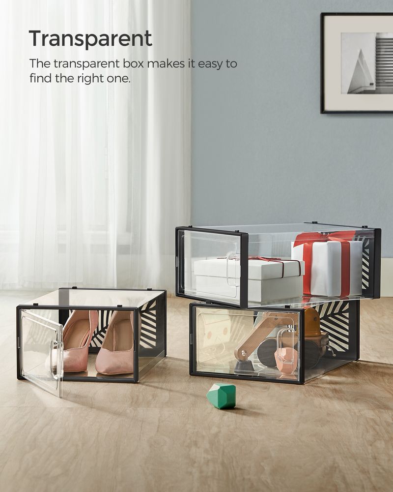 SONGMICS Shoe Boxes, Set of 18 Stackable Plastic Shoe Organizer - Thumbnail 3