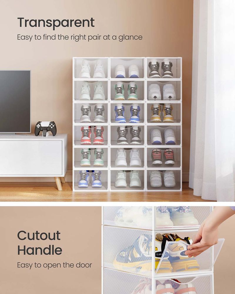 SONGMICS Stackable Shoe Boxes, Set of 18 Plastic Shoe Organizers with Door - Thumbnail 3