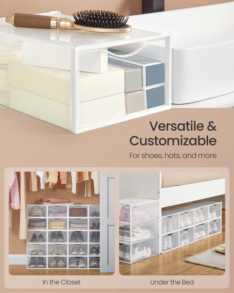 SONGMICS Stackable Shoe Boxes, Set of 18 Plastic Shoe Organizers with Door - Thumbnail 4