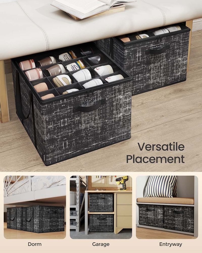 SONGMICS Fabric Shoe Organizer Bin with Handles and Clear Cover - Thumbnail 5