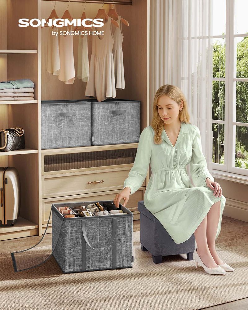 SONGMICS Fabric Shoe Organizer Bin with Handles and Clear Cover - Thumbnail 4