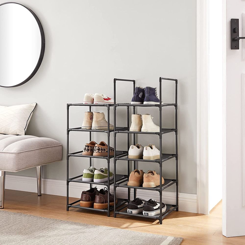 Shoe Rack, 10-Tier Shoe Shelf, Shoe Storage Organizer, Metal Frame,  Non-Woven Fabric Shelves