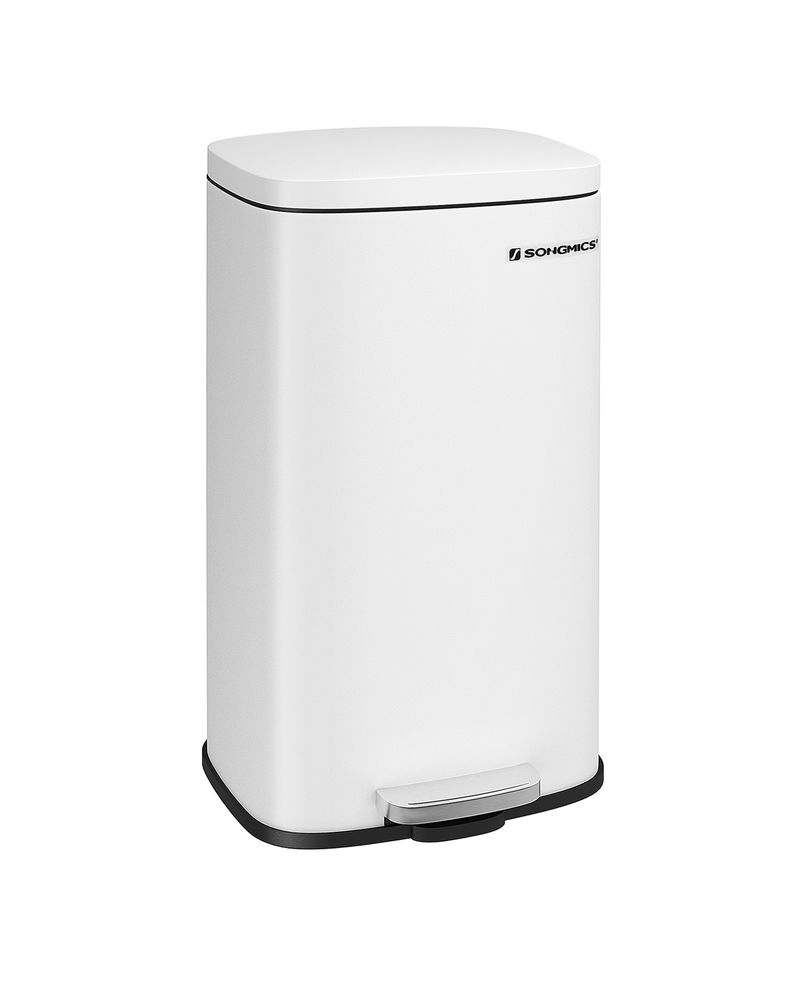 SONGMICS 8 Gal (30L) Trash Can, Stainless Steel, White