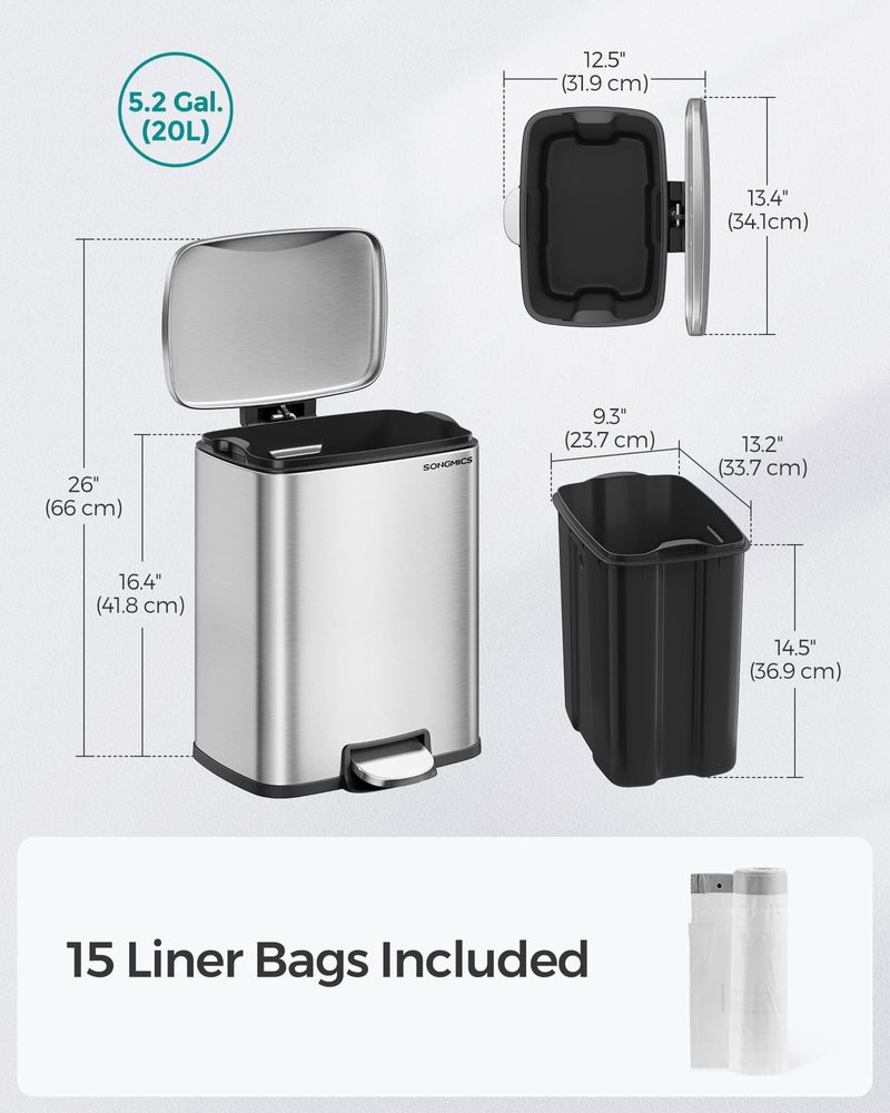 SONGMICS Stainless Steel Kitchen Trash Can - Thumbnail 4