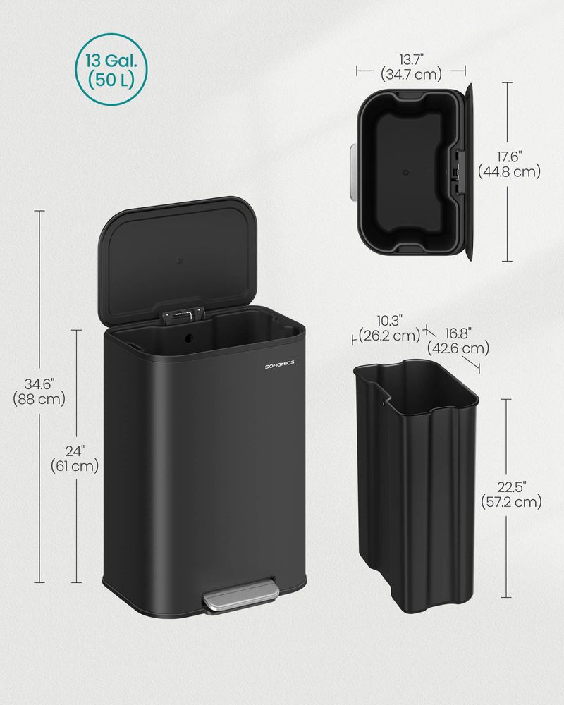 SONGMICS 13-Gallon Trash Can with Lid - Thumbnail 3