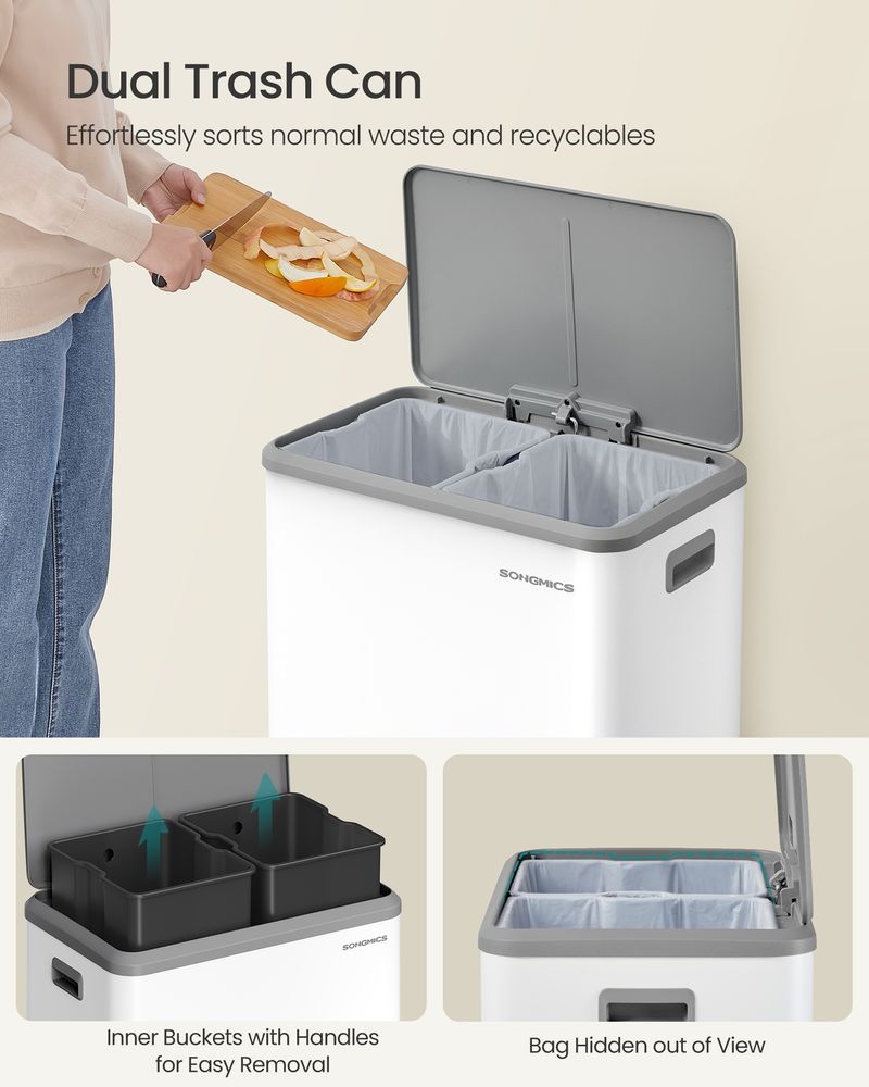 SONGMICS 16 Gallon Dual Trash Can - Thumbnail 3