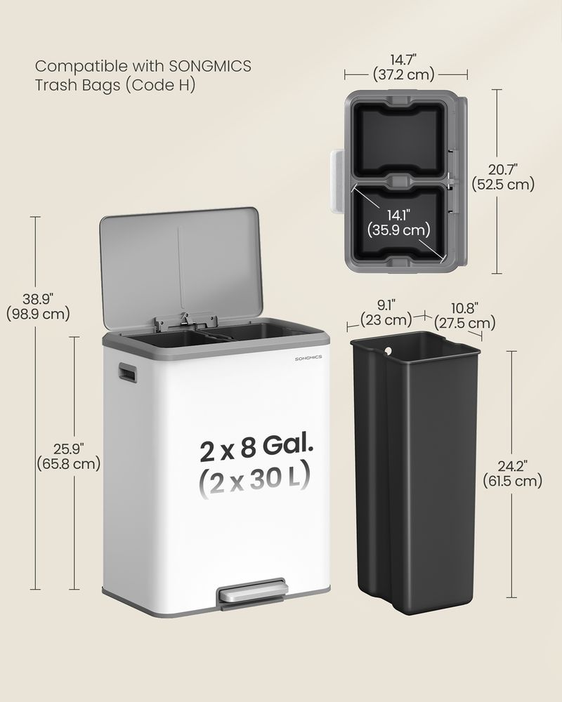 SONGMICS 16 Gallon Dual Trash Can - Thumbnail 2