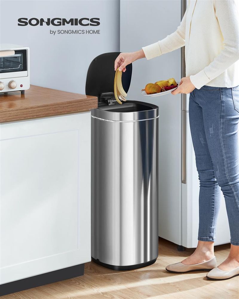 SONGMICS Slim Trash Can, Stainless Steel Waste Bins, 12.7 Gallon (48L)  Garbage Can for Narrow Spaces with Soft-Close Lid, Inner Bucket, and  Step-on Pedal, 15 Trash Bags Included, for Kitchen, Bedroom, Hall