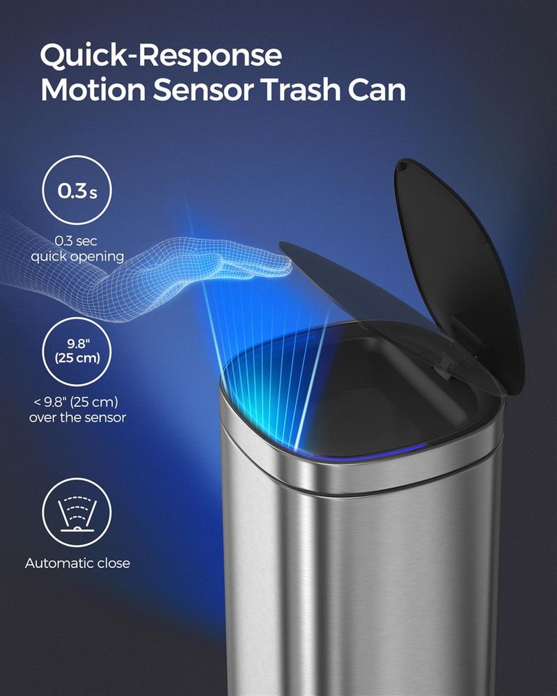 SONGMICS Intelligent Waste Bin, Motion Sensor Trash Can, 13 Gallon