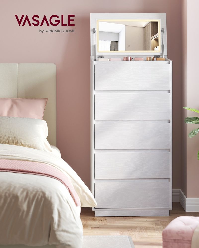 VASAGLE 5-Drawer Dresser with Vanity Mirror and Lights - Thumbnail 4