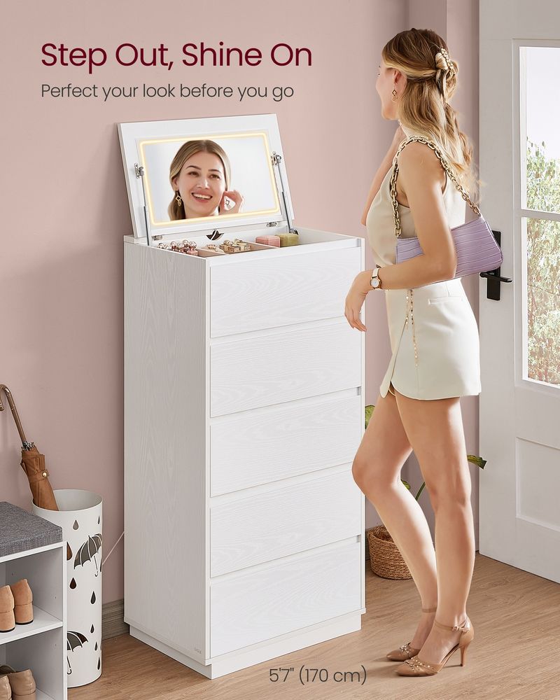 VASAGLE 5-Drawer Dresser with Vanity Mirror and Lights - Thumbnail 5