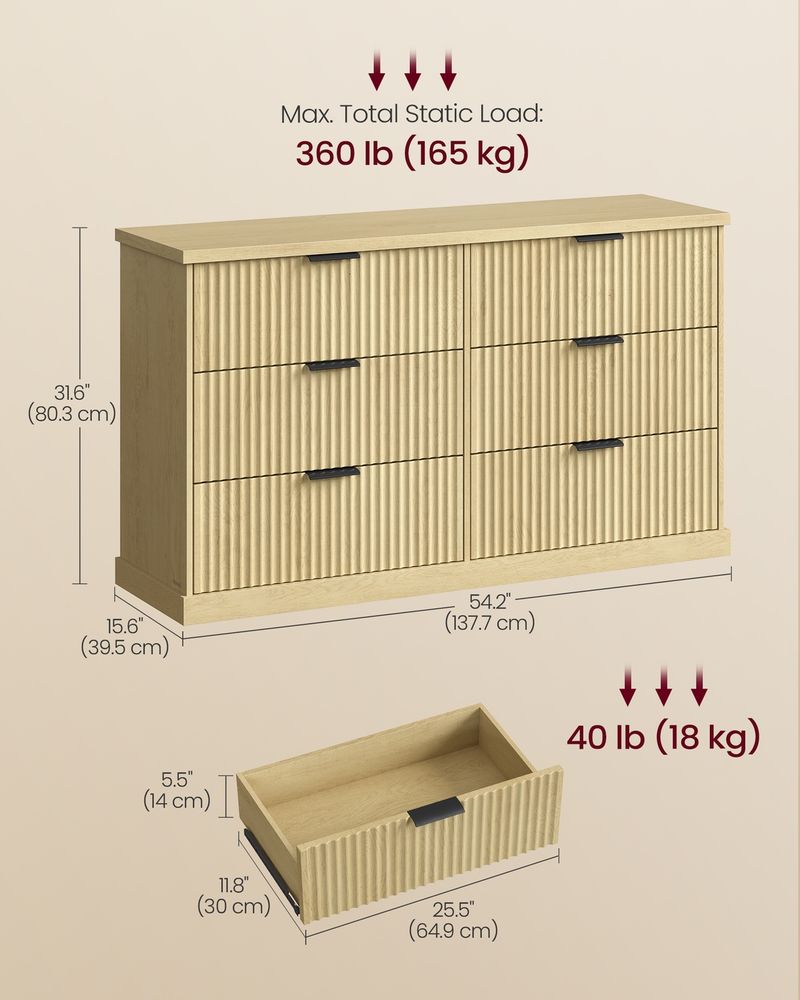 VASAGLE MAXE Collection 6-Drawer Double Dresser - Thumbnail 5