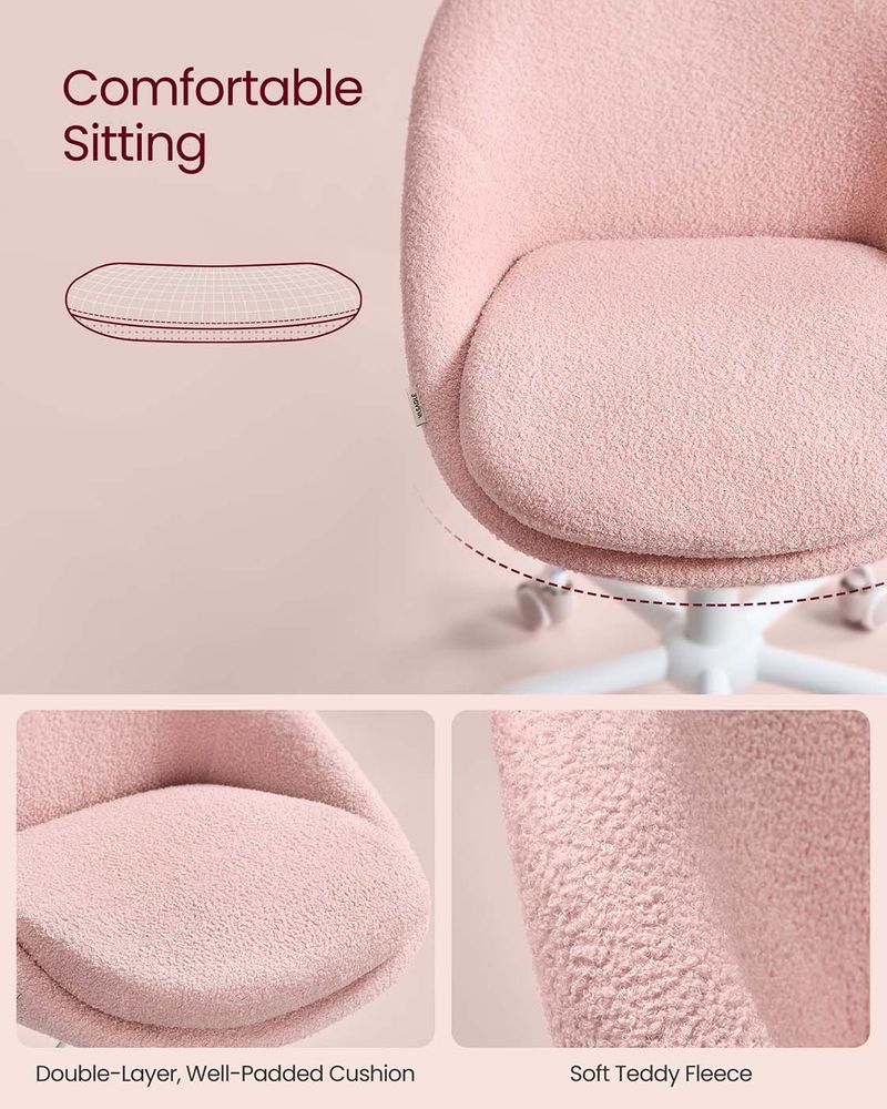 VASAGLE Swivel vanity chair with back and wheels - Thumbnail 4