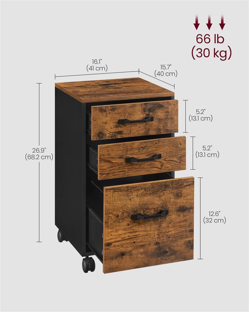 VASAGLE 3 Drawers Filling Cabinet with Wheels - Thumbnail 3