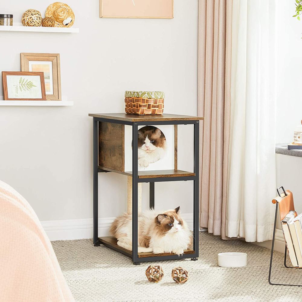 FEANDREA Cat Tree and End Table, Cat Tower with Scratching Post and Mat,  Cat Condo, Nightstand, for Living Room, Bedroom, Industrial Style, Rustic  Brown UPCT111H01 : .in: Pet Supplies
