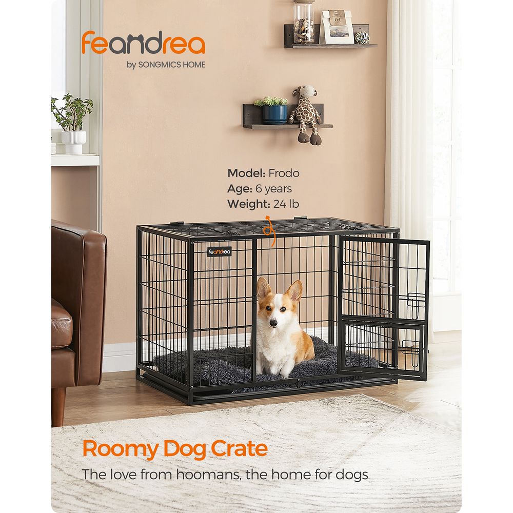 Feandrea Heavy Duty Dog Crate with Removable Tray Black L 36.4 L x 22.6 W x 25.2 H