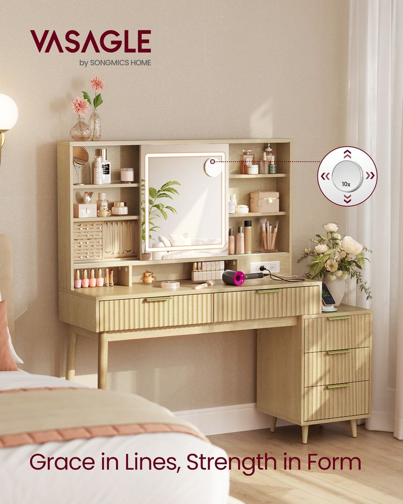 VASAGLE MAXE Collection Vanity Desk with Sliding Mirror and Lights - Thumbnail 3