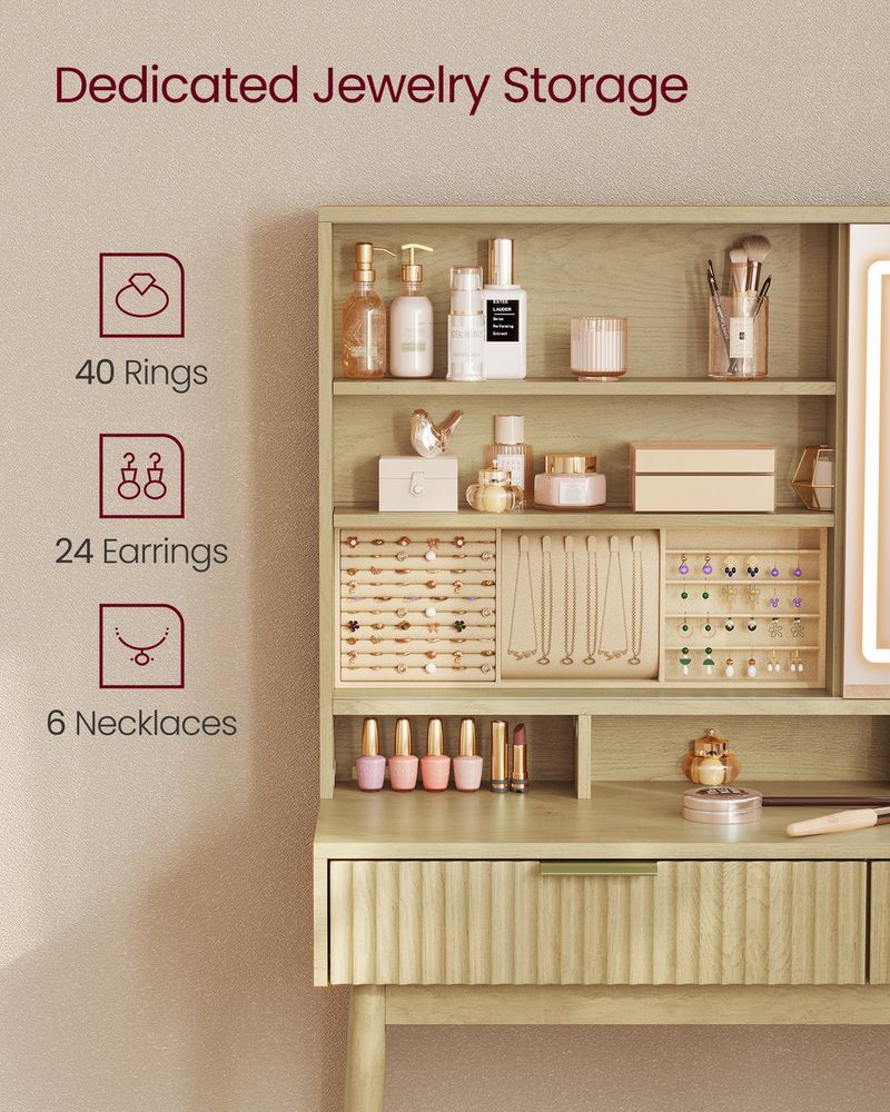 VASAGLE MAXE Collection Vanity Desk with Sliding Mirror and Lights - Thumbnail 2