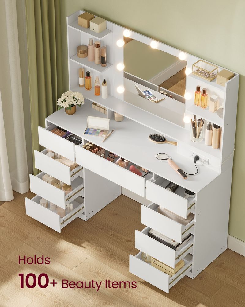 VASAGLE Kailyn Collection Vanity Desk with Mirror and 9 LED Bulbs - Thumbnail 3