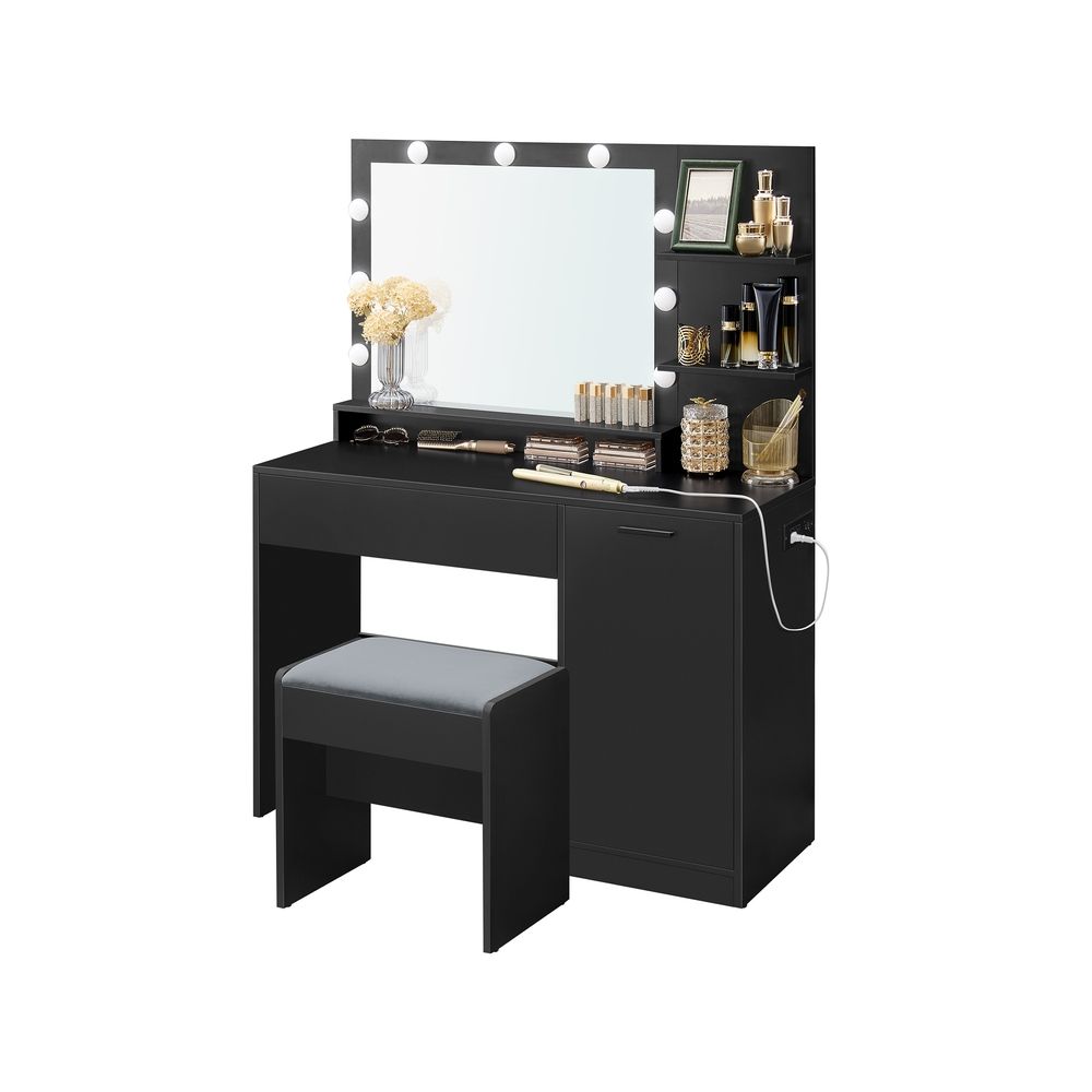 VASAGLE Vanity Desk with Mirror and Lights, Wide Makeup Vanity with Upholstered Vanity Stool - Thumbnail 5