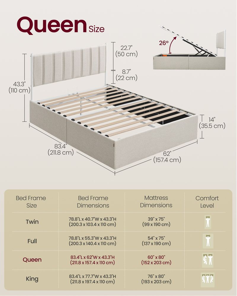 VASAGLE Lift Up Storage Bed Frame - Thumbnail 4