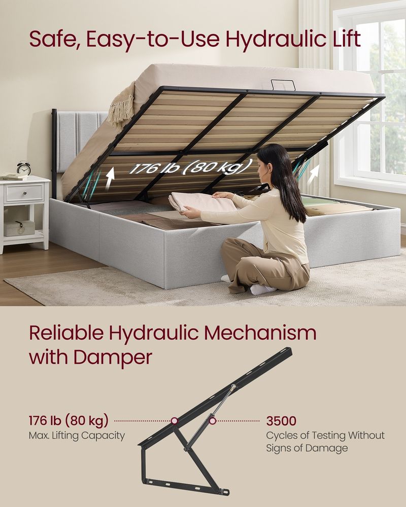 VASAGLE Lift Up Storage Bed Frame - Thumbnail 5