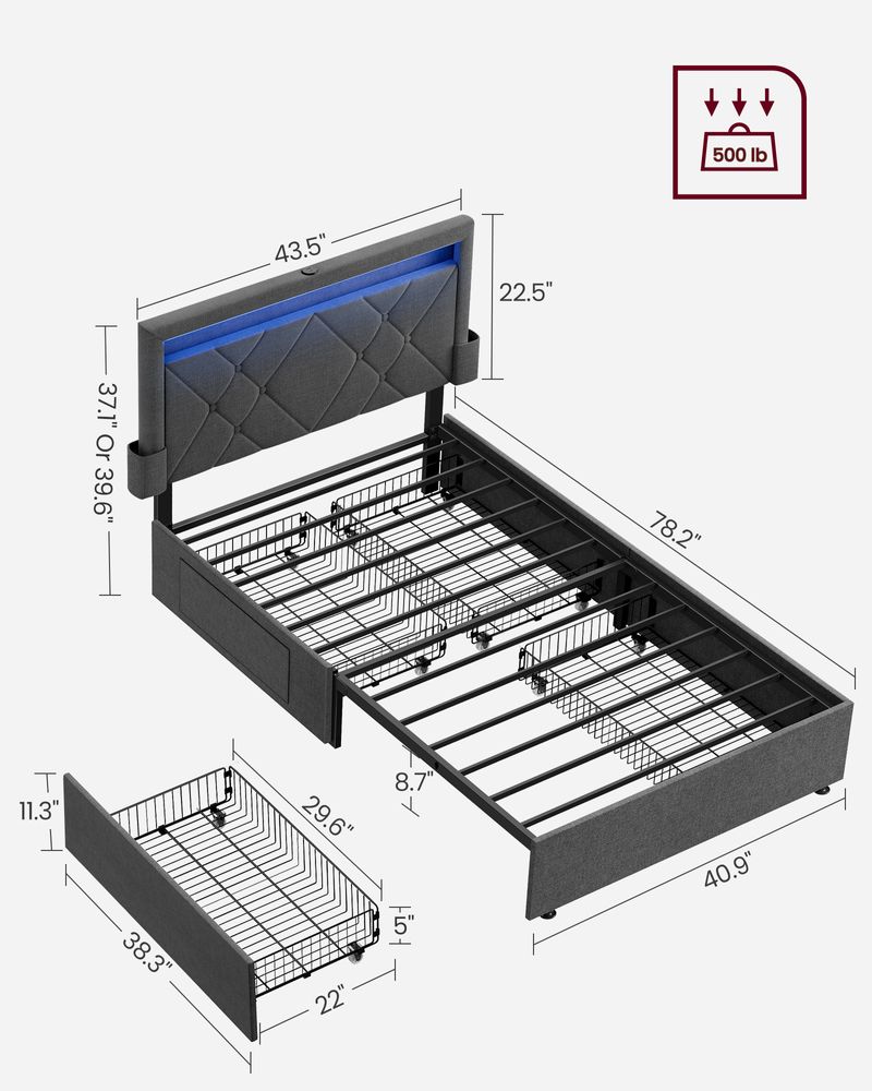 VASAGLE LED Bed Frame Queen Size - Thumbnail 3