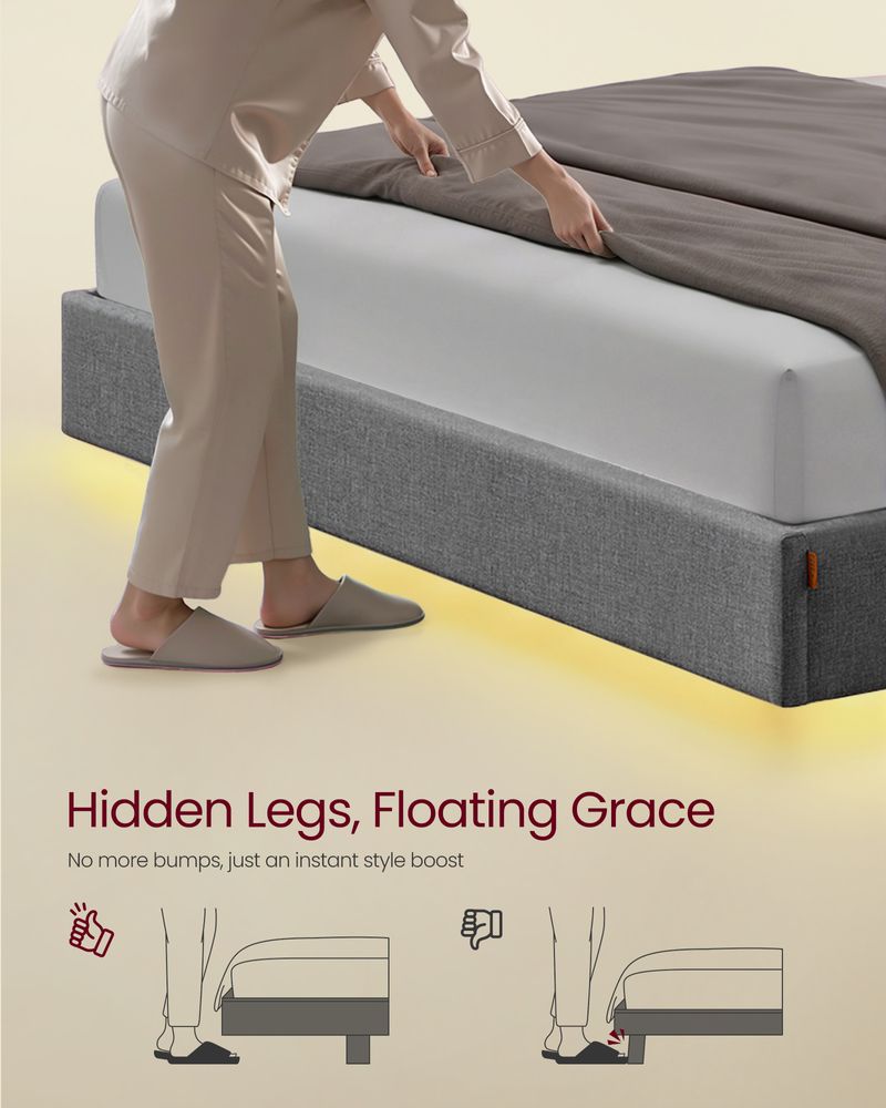 VASAGLE Floating Bed Frame with LED Lights - Thumbnail 4