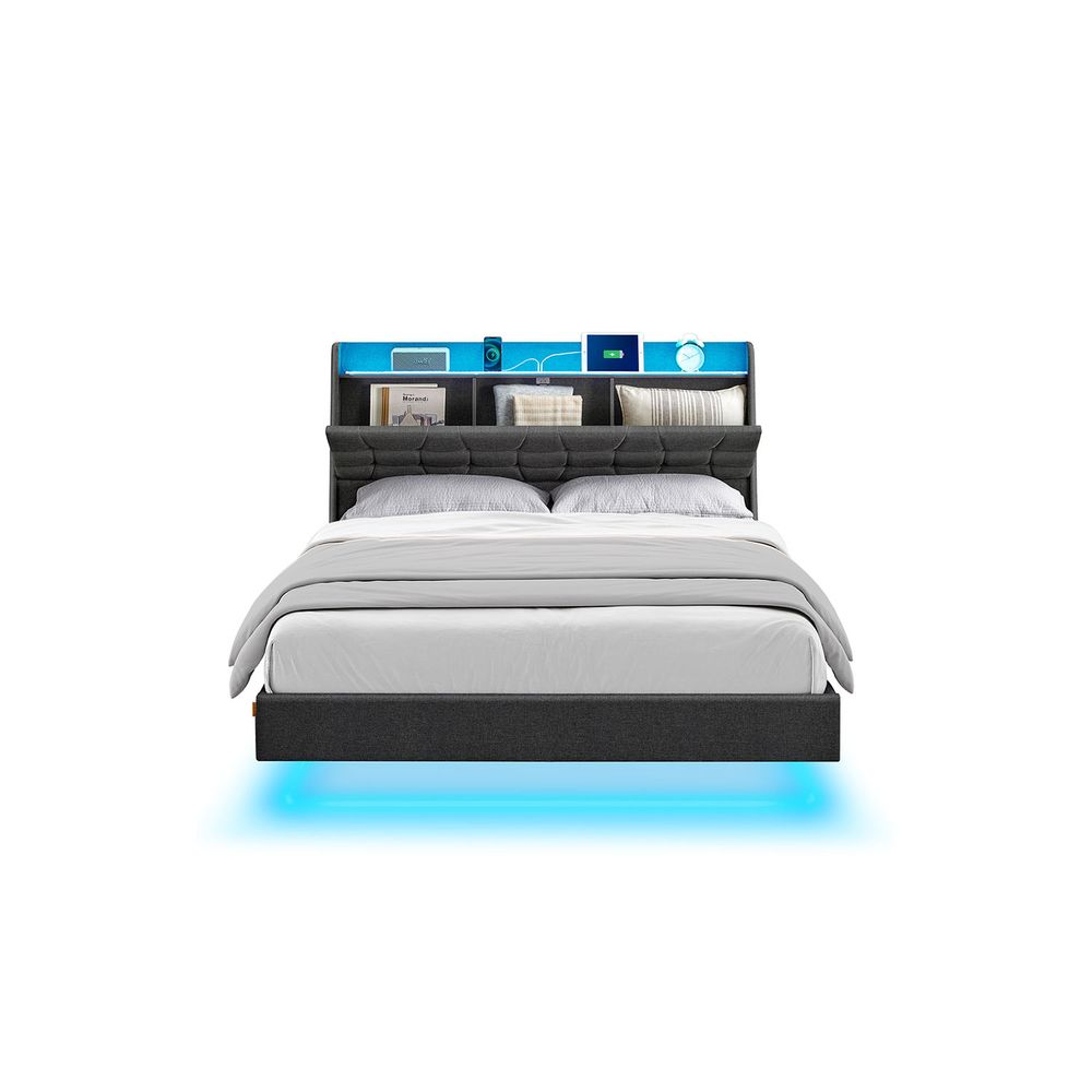 VASAGLE Floating Bed Frame with LED Lights - Thumbnail 3