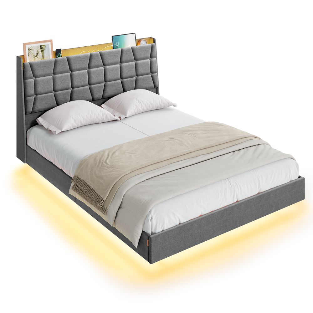 VASAGLE Floating Bed Frame with LED Lights
