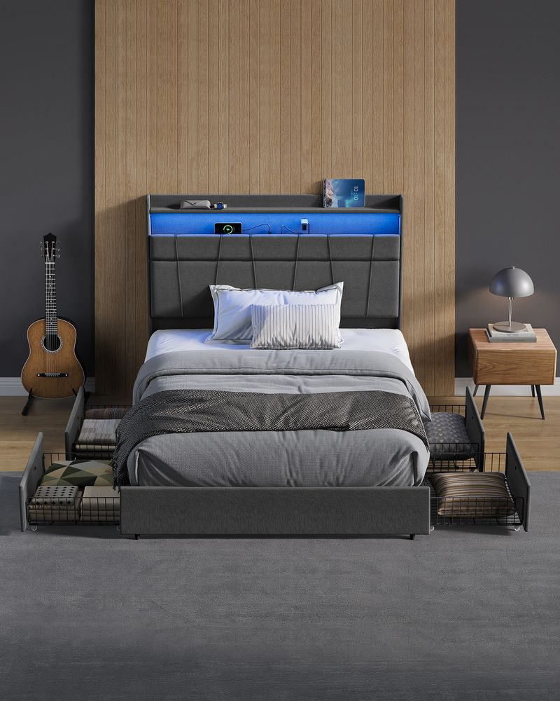 VASAGLE Queen Bed Frame with Tall Headboard - Thumbnail 3