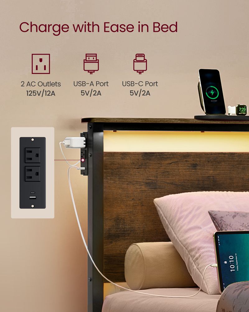 VASAGLE Twin Size Metal Bed Frame with Headboard - Thumbnail 3