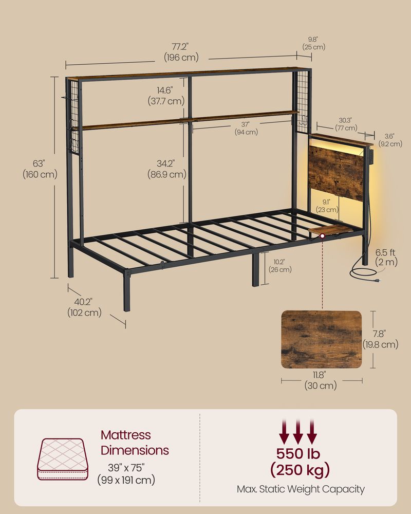 VASAGLE Twin Size Metal Bed Frame with Headboard - Thumbnail 2