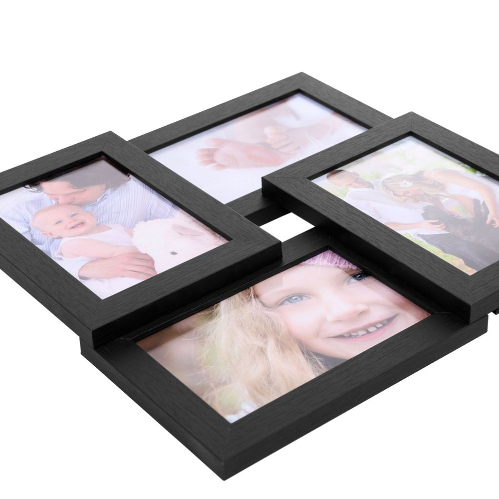 SONGMICS Collage Picture Frames, for Four 4 x 6 Inches Photos, Photo Frame with Glass Front, Wood Grain, Wall-Mounted or