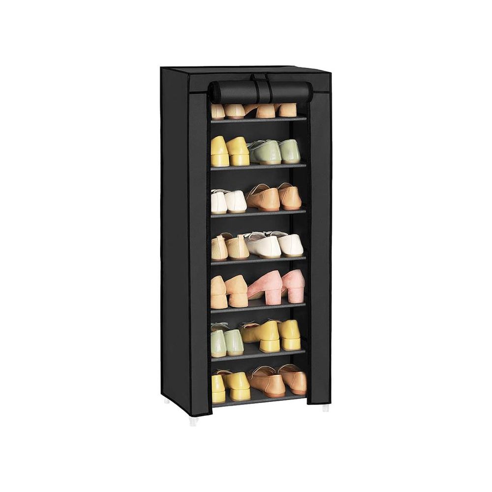 SONGMICS 7-Tier Shoe Storage Cabinet with Fabric Cover, Black