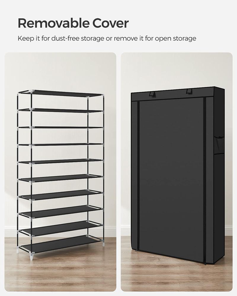 SONGMICS 9 Tier Shoe Rack with Cover - Thumbnail 2