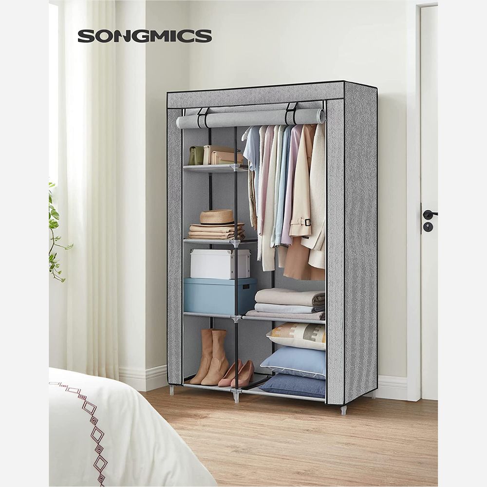 SONGMICS Clothes Storage Organizer with 6 Shelves, Light Gray