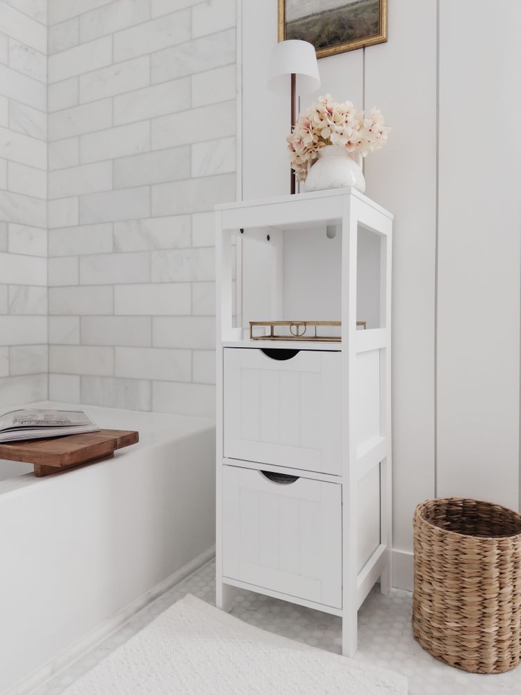 White Bathroom Cabinet,Multifunctional Storage Organizer w/ 2 Drawers - Bed  Bath & Beyond - 34781034