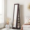 Brown Swivel Jewelry Armoire with Mirror