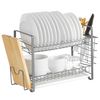 Silver 2-Tier Dish Drainer with Knife Holder