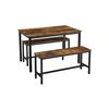 Industrial Rustic Brown Dining Table with 2 Benches