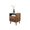 Rustic Brown Nightstand with Open Shelf & Cabinet