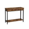 Rustic Brown & Black Industrial Console Table with 2 Drawers