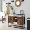 Rustic Brown & Black Industrial Cabinet with Glass Top