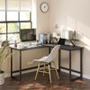 Black L-Shaped Writing Desk with Monitor Riser