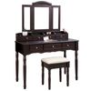 Brown Makeup Table with Tri-Fold Mirror