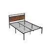 Brown & Black Full Size Metal Bed Frame with Headboard